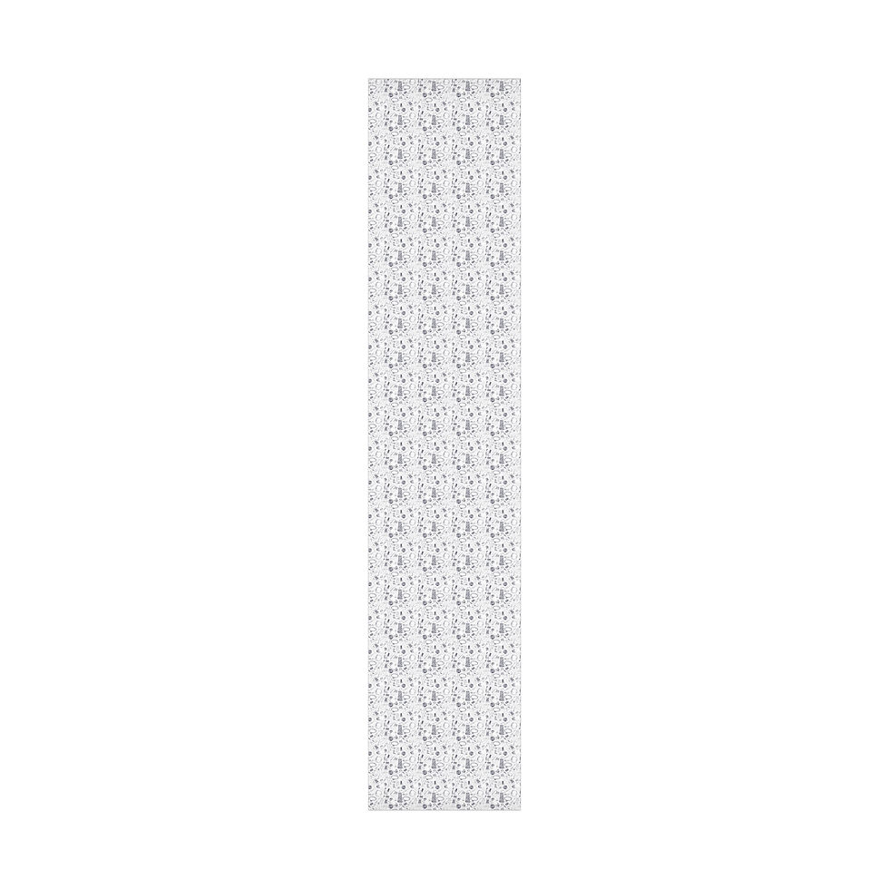 Thumbnail: White gift wrap with hand drawn thread pattern on a light background. Black and White Sewing Gift Wrap