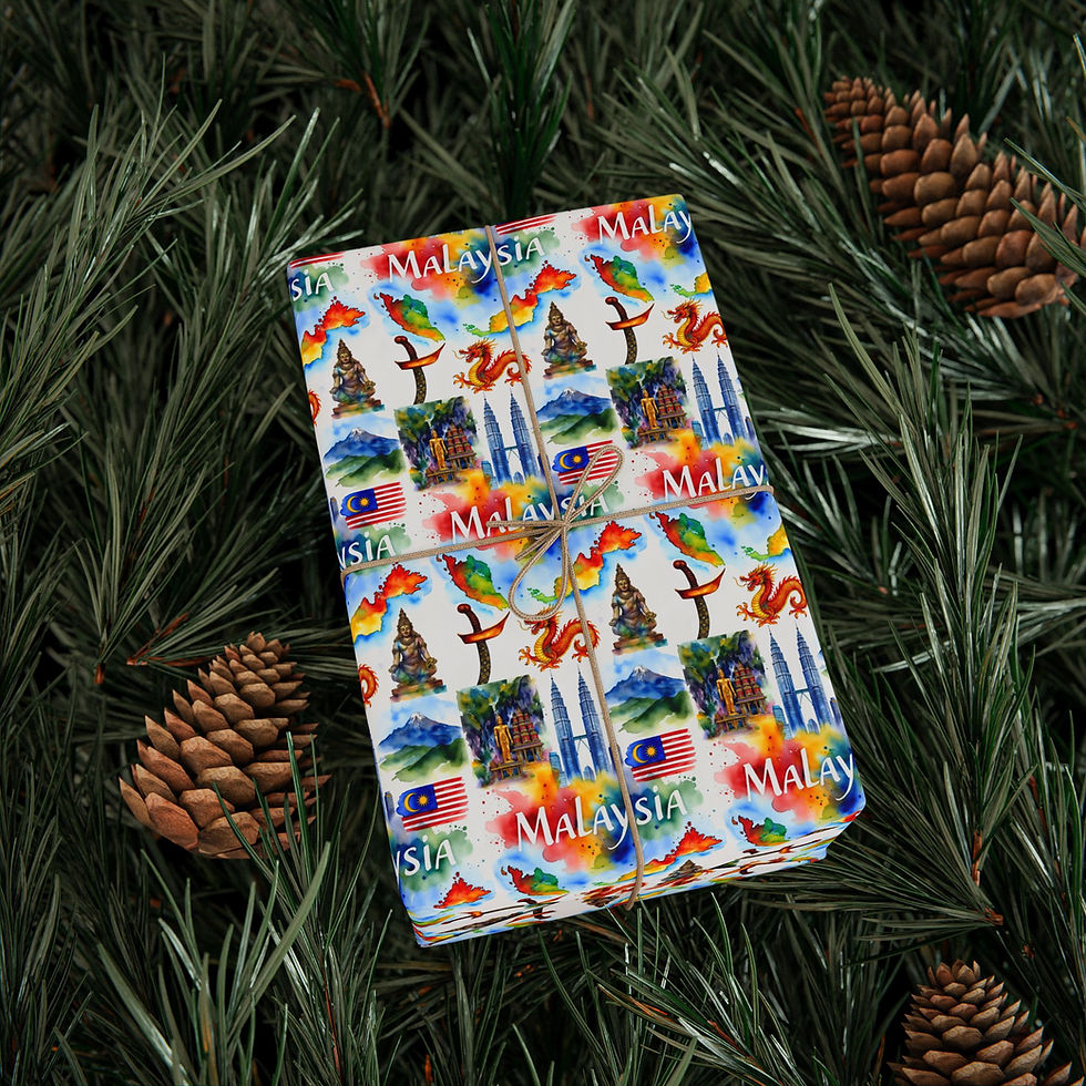 Thumbnail: Wrapped gift with Malaysian cultural pattern on pine needles