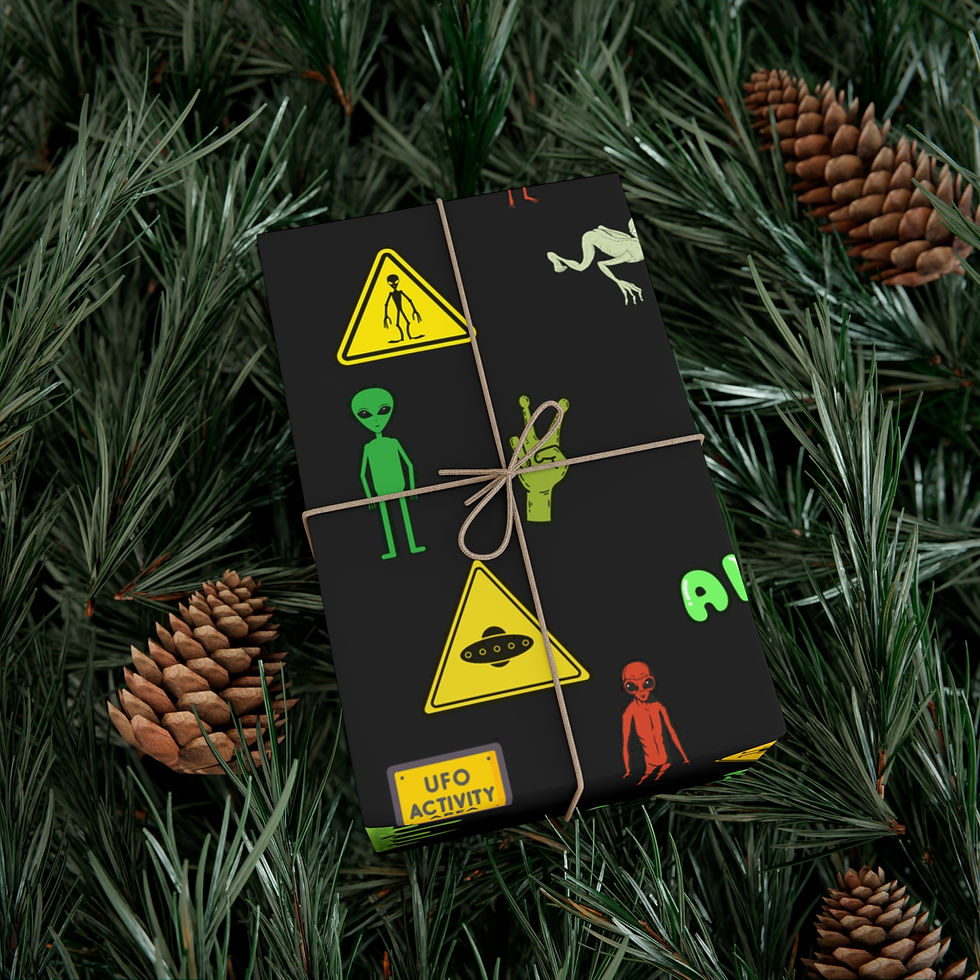 Thumbnail: Wrapped black present with alien pattern and text UFO ACTIVITY on Labubu Gift Wrapping