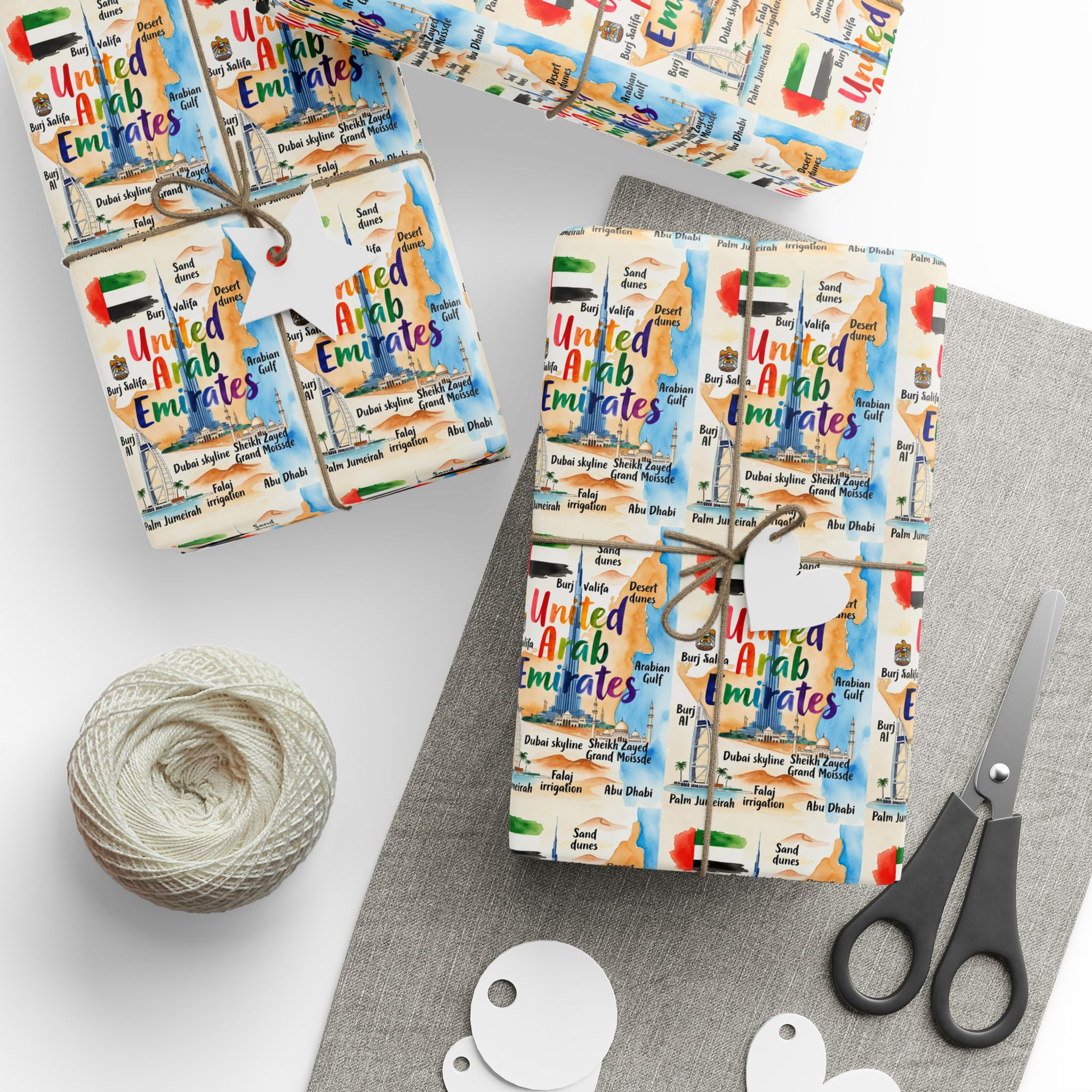 United Arab Emirates wrapping paper with Burj Khalifa and flag