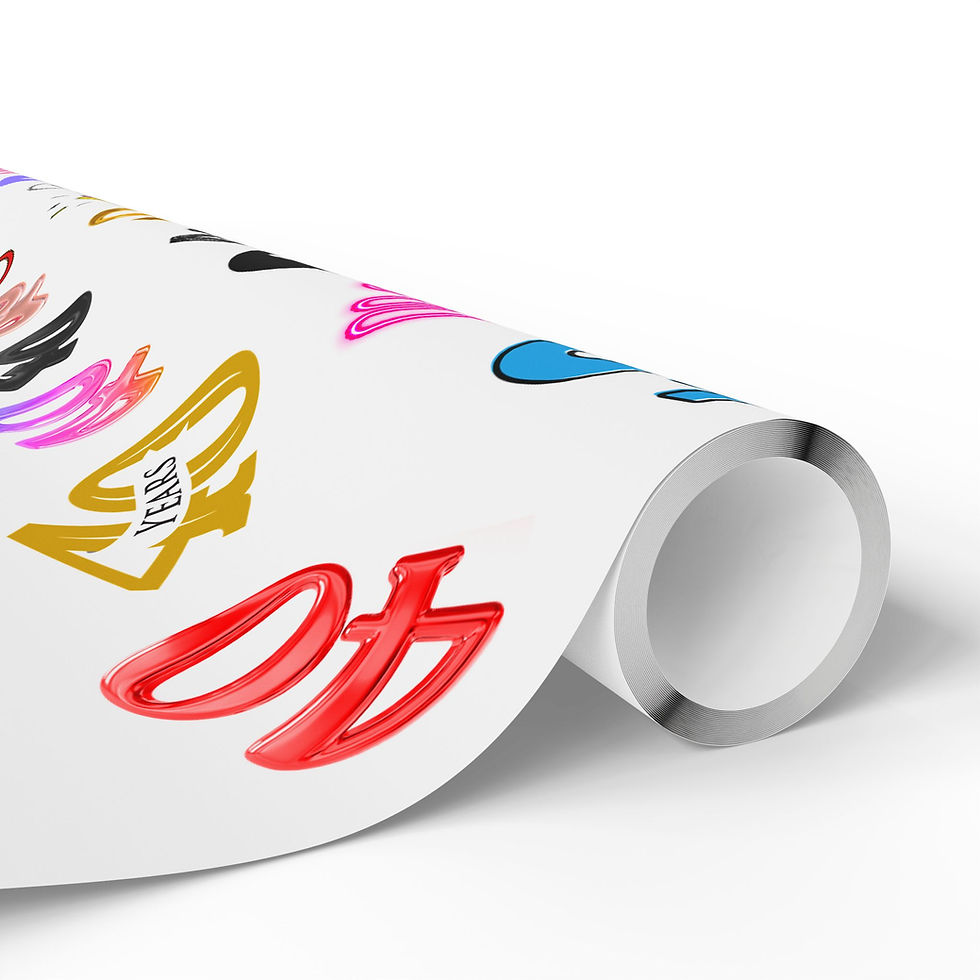 Thumbnail: Rolled 40 gift wrap with colorful icons and visible text. 85th Birthday Gift Wrapping Paper