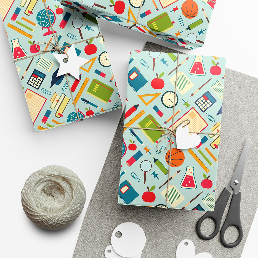 Thumbnail: Wrapped gifts with school-themed pattern and star, Gardening and Farming Gift Wrap.