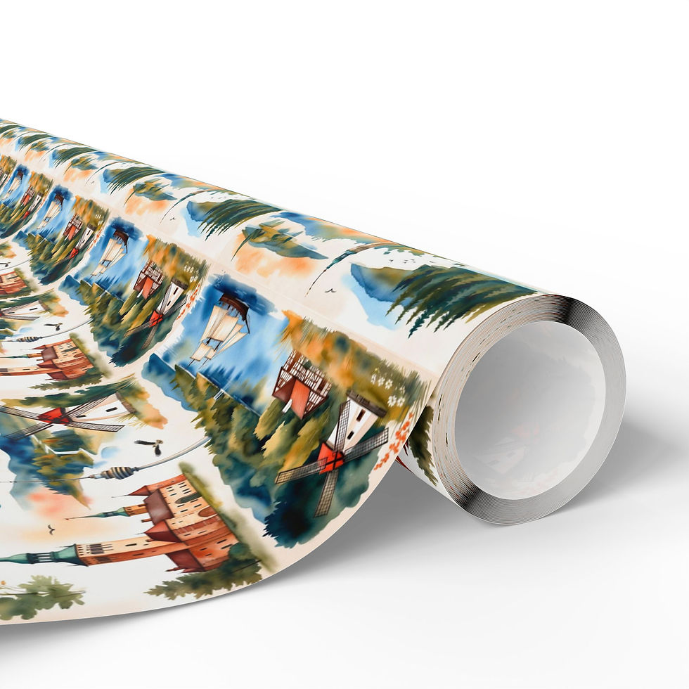 Thumbnail: Rolled wrapping paper with a watercolor landscape design; El Salvador Gift Wrapping Paper.