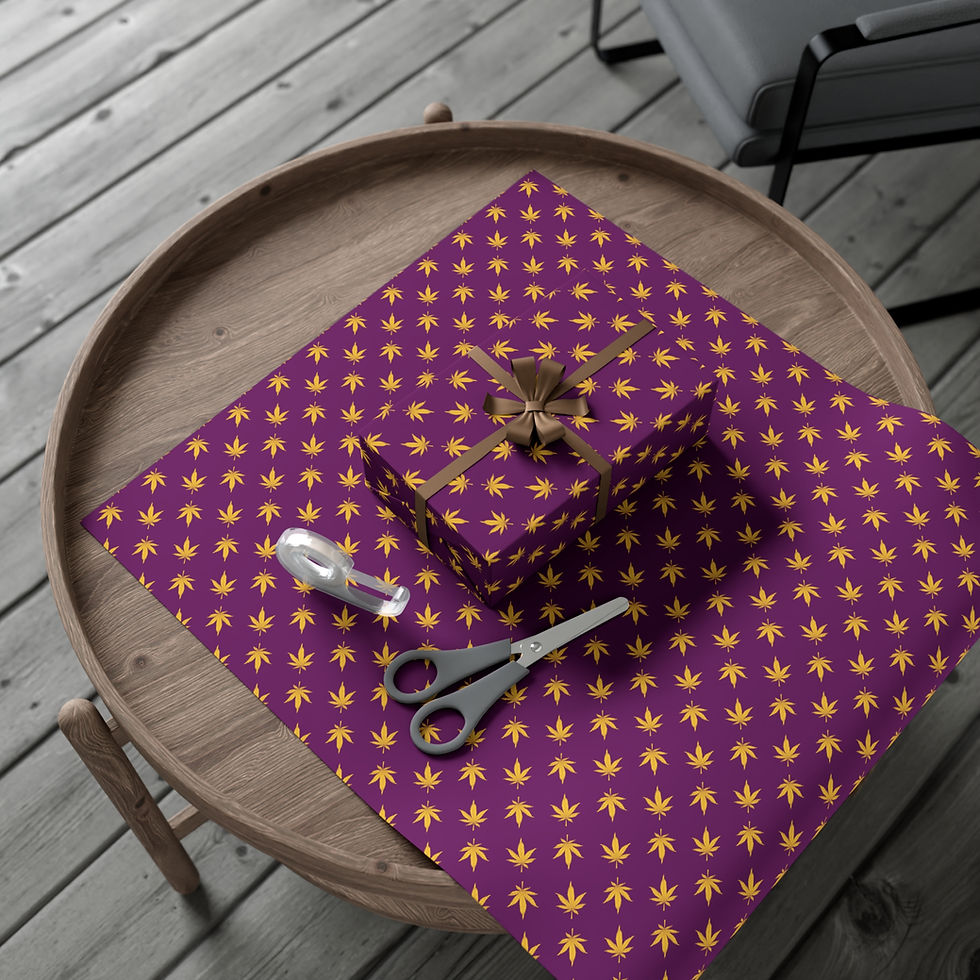 Thumbnail: Gift-wrapped box on purple wrapping paper with scissors, Texas Gift Wrapping Paper.