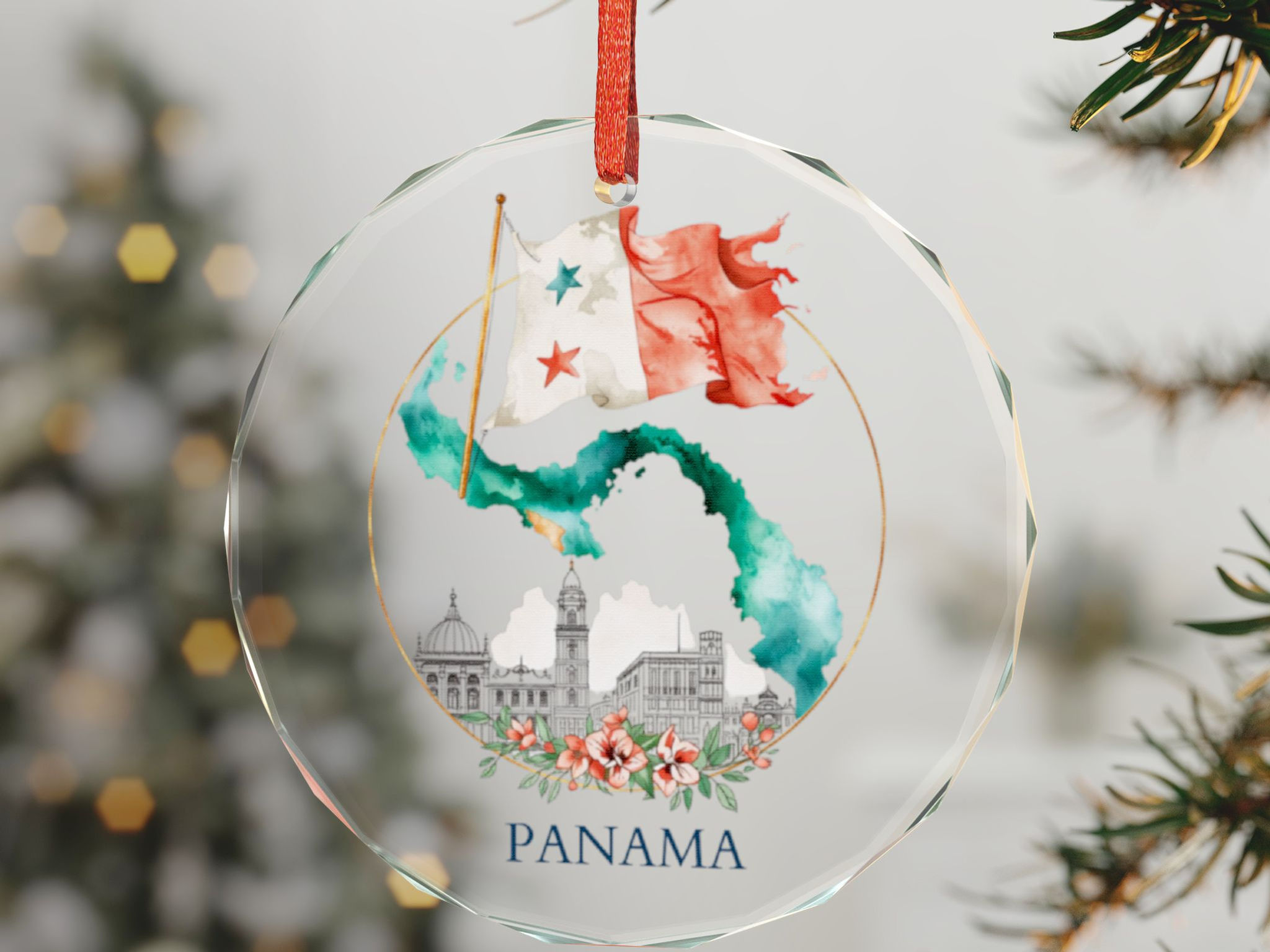 Panama Christmas glass ornament - High Oak Paper