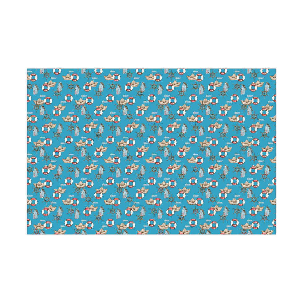 Thumbnail: Wrapping paper pattern with airplanes and clouds on blue background.