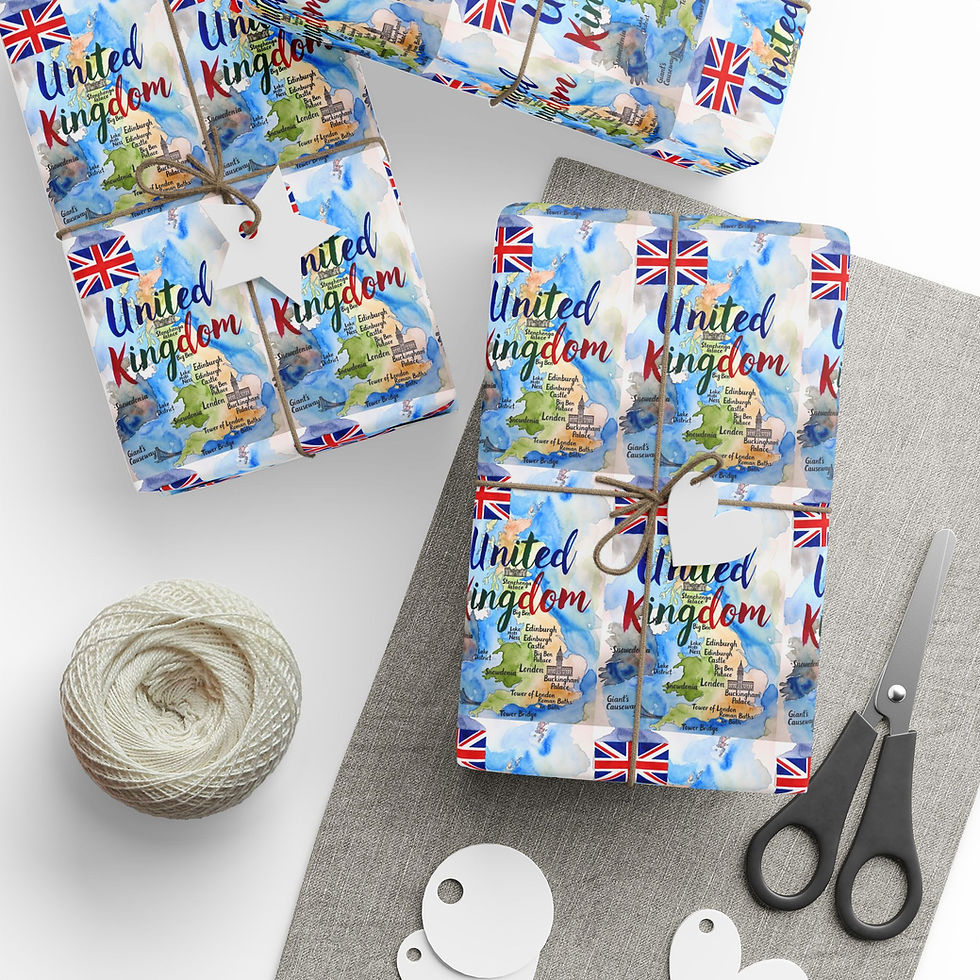 Thumbnail: United Kingdom Wrapping Paper | British Flag Union Jack & UK Map Gift Wrap