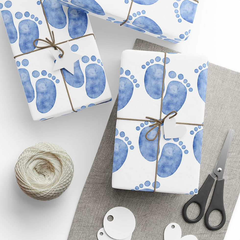 Baby boy gift wrapping paper with blue footprints