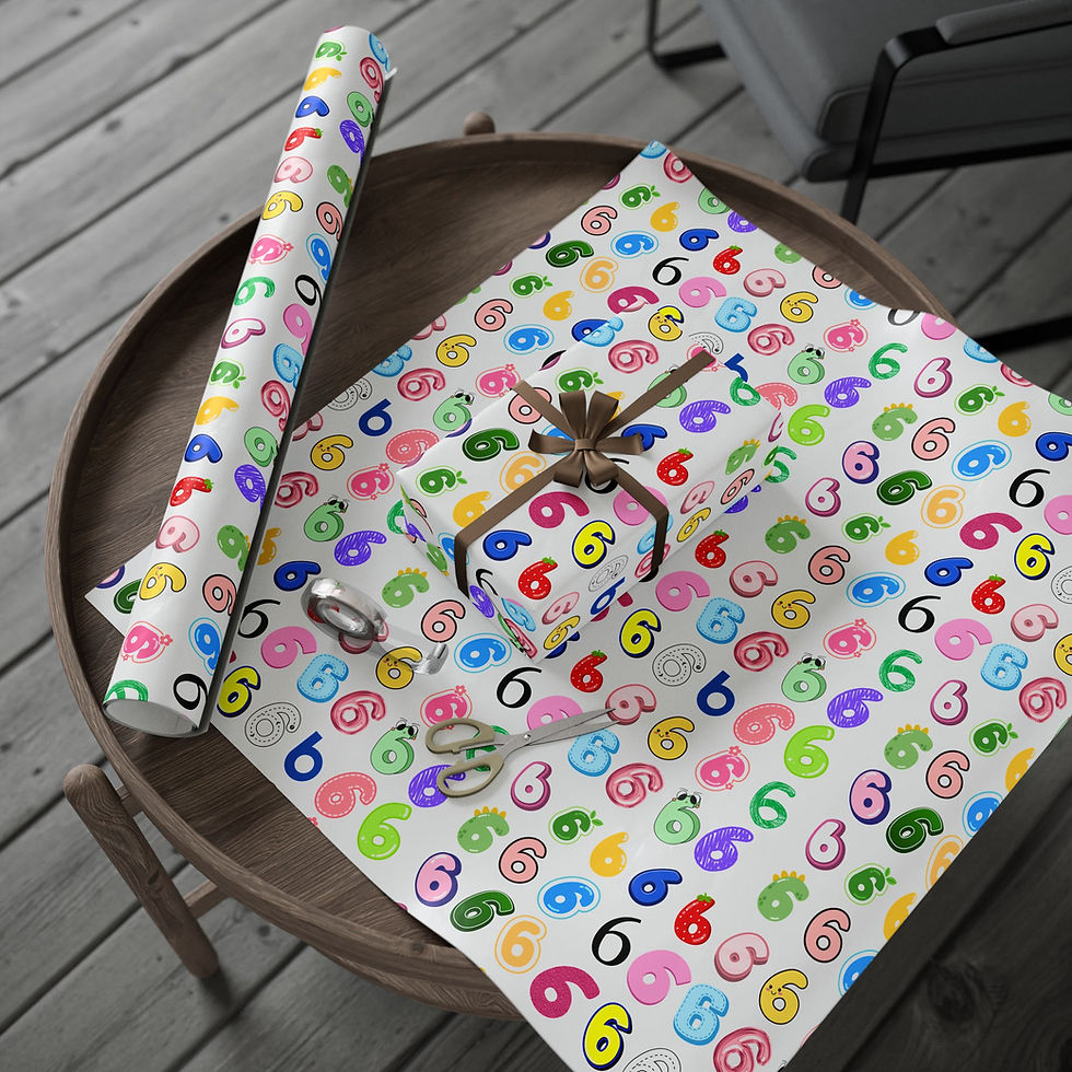 Thumbnail: Six years old gift wrap with colorful number six pattern.