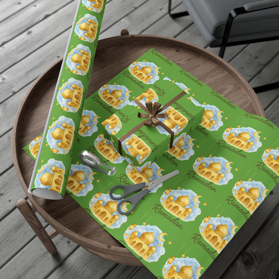 Thumbnail: Gift wrapping paper with cheese design on green background near scissors and cheese