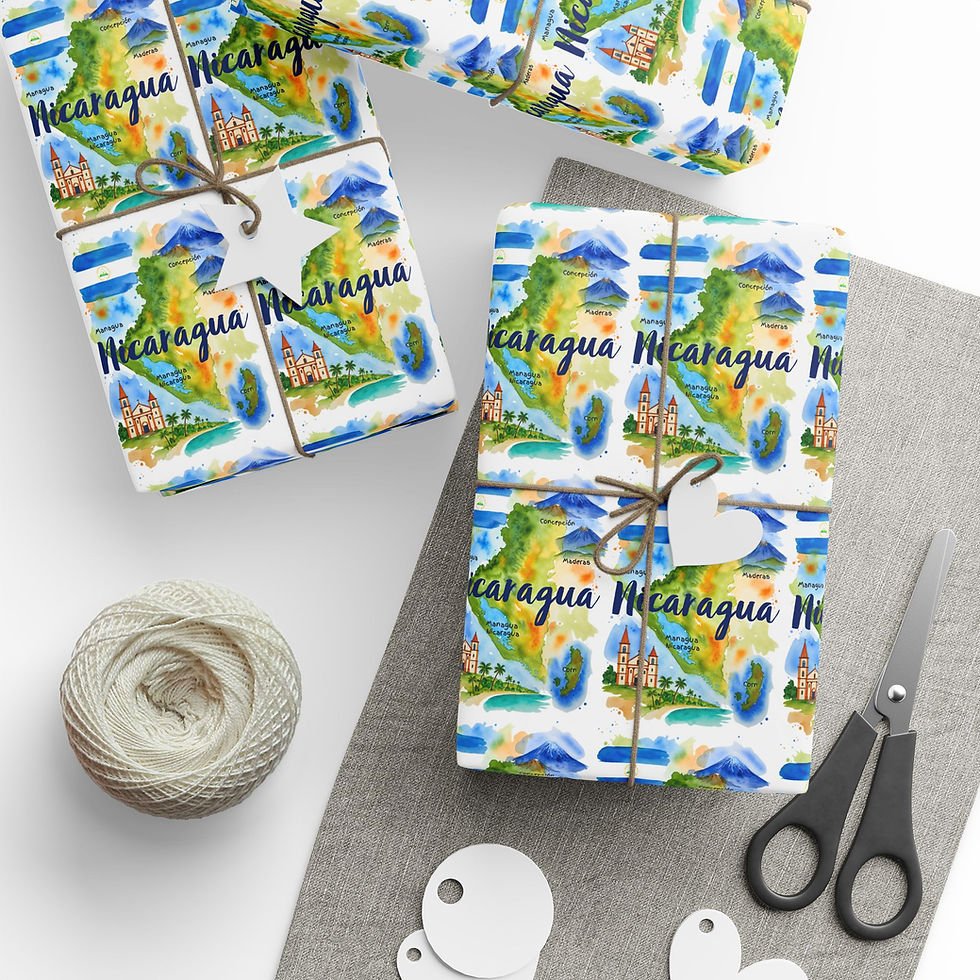 Thumbnail: Nicaragua map gift wrap, twine, and scissors