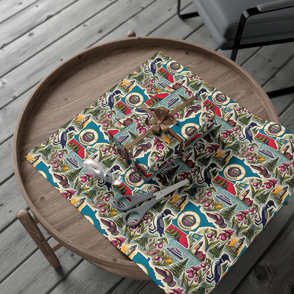 Thumbnail: Gift wrapped in Tennessee Gift Wrapping Paper with scissors on wooden table background.