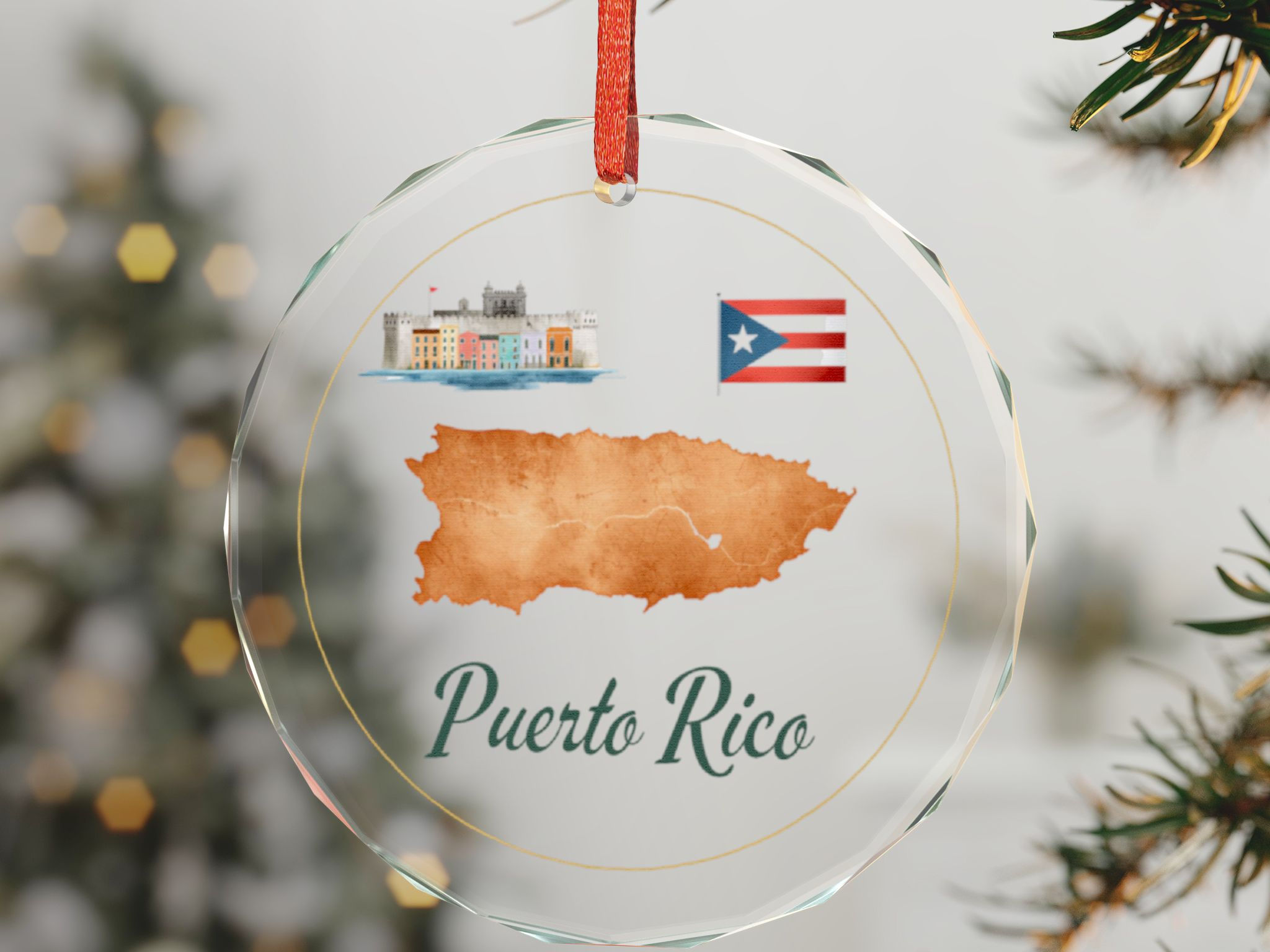 Puerto Rico Christmas Glass Ornament | Travel Holiday Keepsake