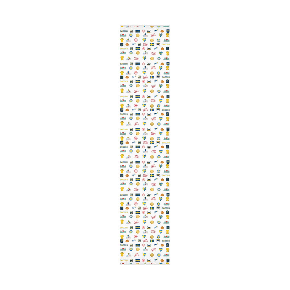 Thumbnail: Wrapping paper with various illustrations in a repeating pattern on white background. 