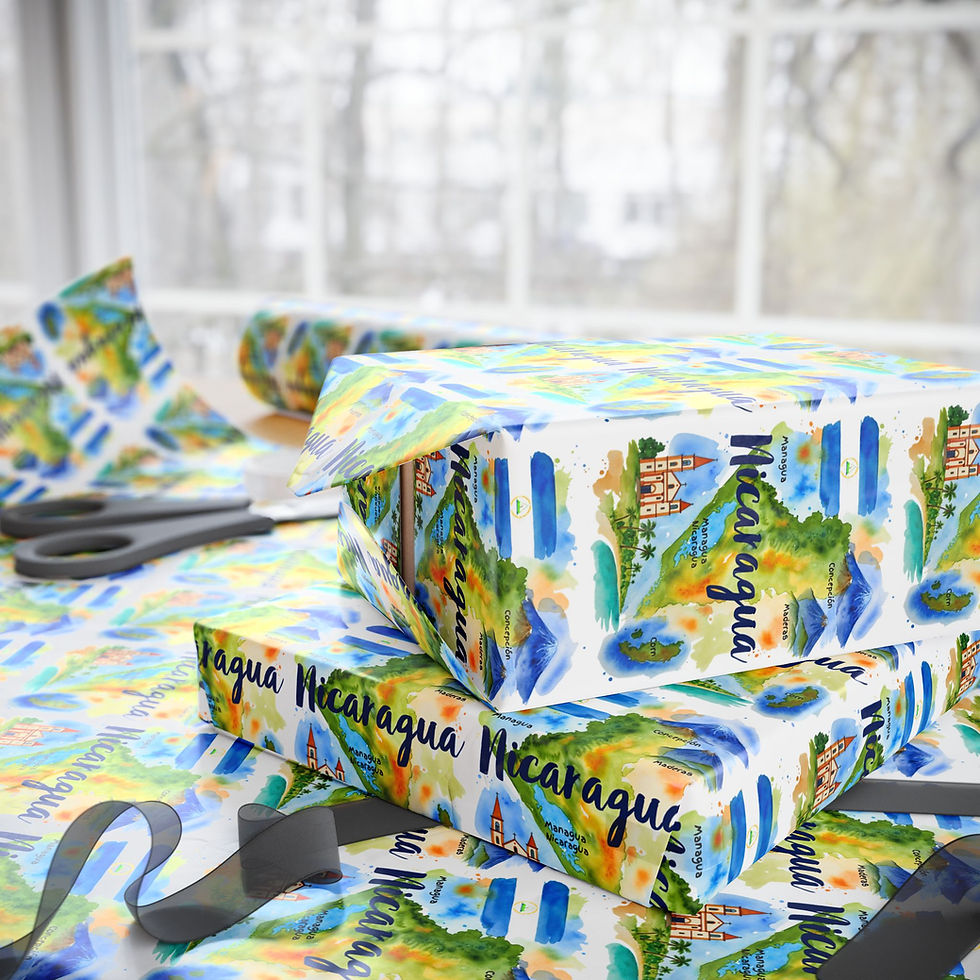 Thumbnail: Gifts wrapped in Nicaragua paper with scissors