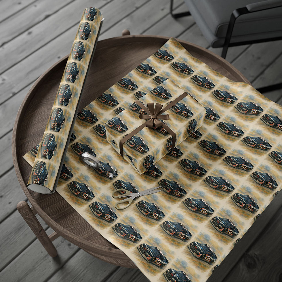 Gift wrapped present on patterned wrapping paper; 50th Birthday Gift Wrapping Paper