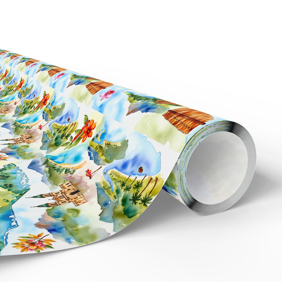 Thumbnail: Rolled gift wrap with colorful watercolor design; El Salvador Gift Wrapping Paper