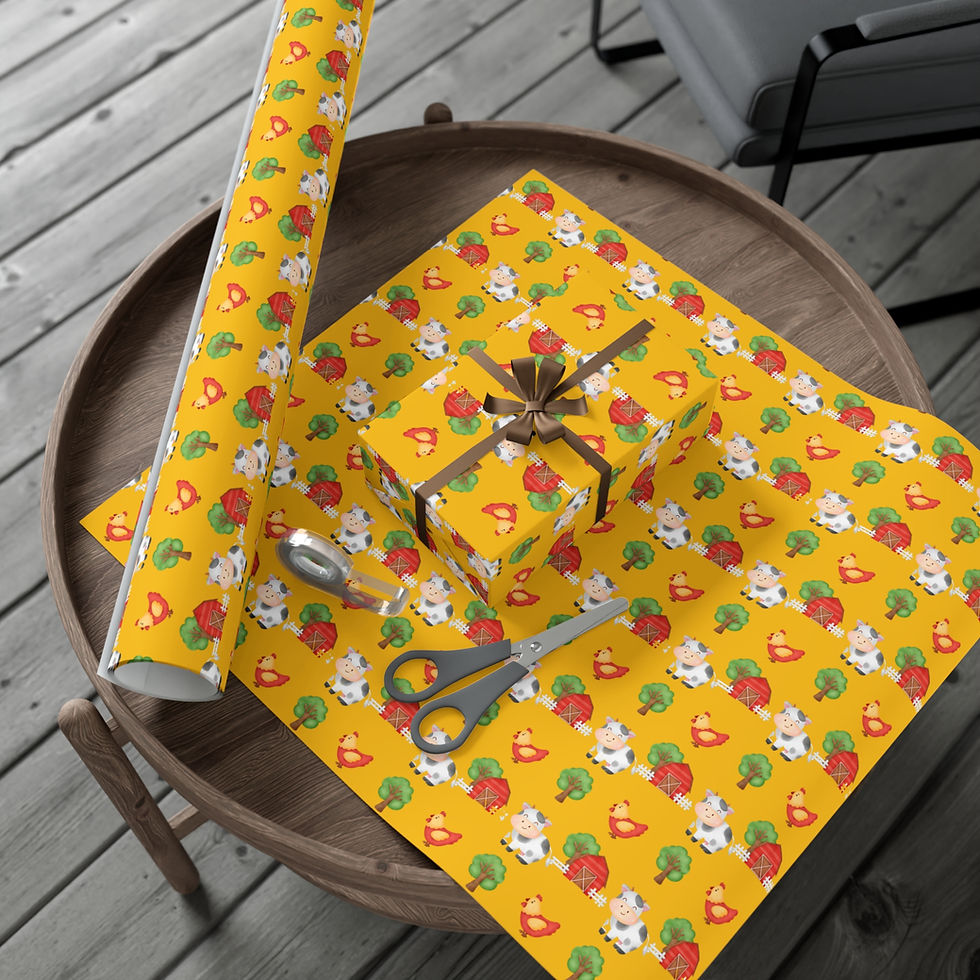 Thumbnail: Gift wrapped present on yellow wrapping paper with scissors on dark wood table.