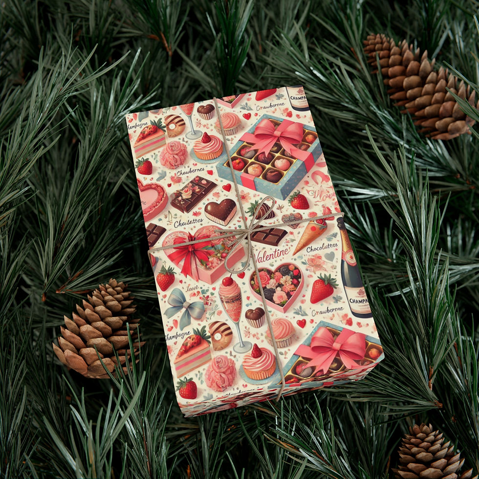 Thumbnail: Gift wrapped in Ohio Inspired Gift Wrapping Paper on green pine, close up.