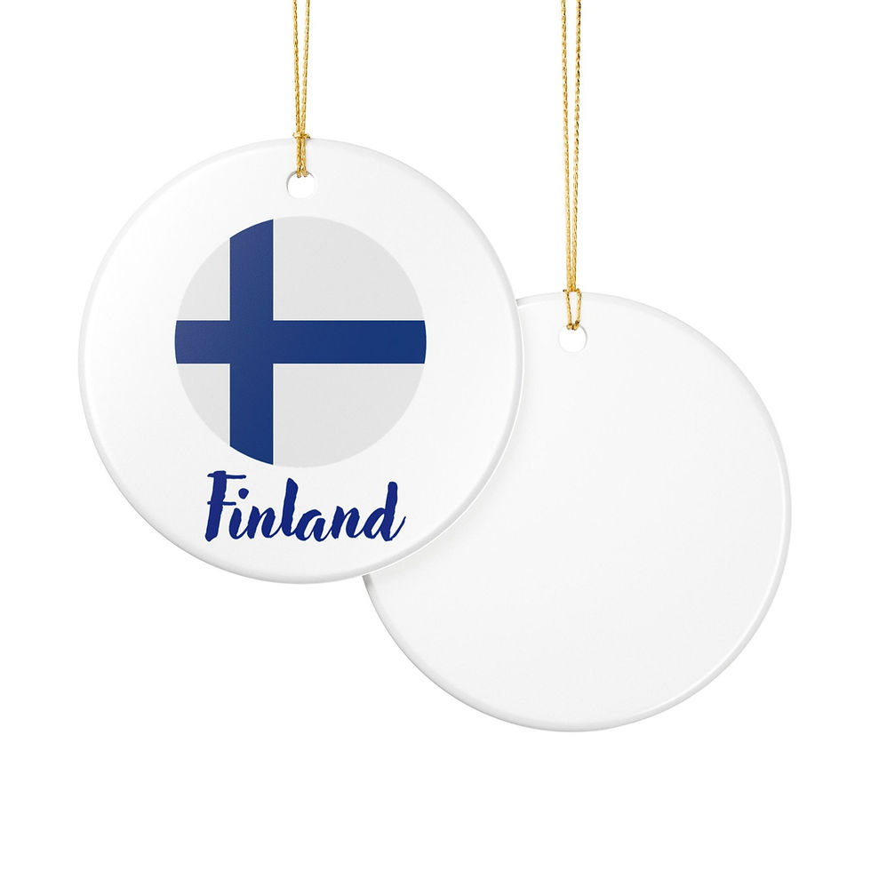 Thumbnail: Finland flag ornament with blue cross on white background, Finland text included