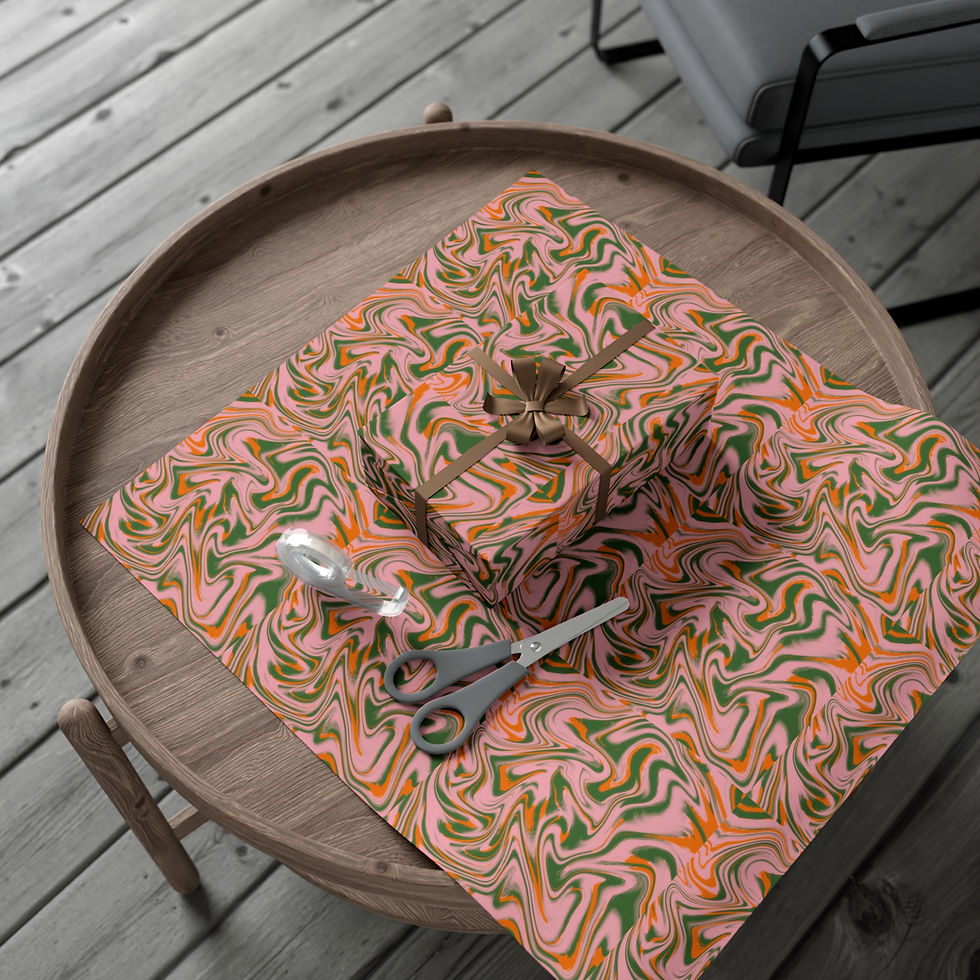 Thumbnail: Gift being wrapped, with scissors Colorful Art Supplies Gift Wrapping Paper on table.