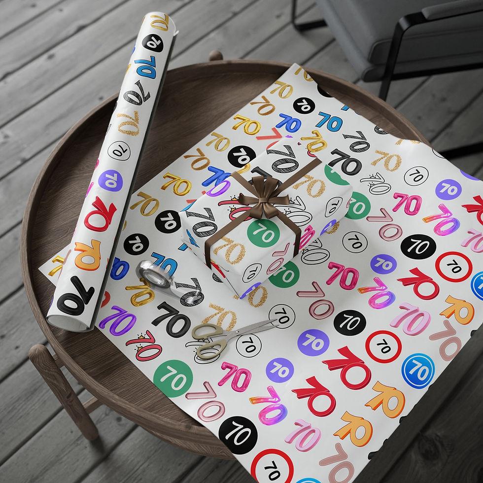 Thumbnail: Gift wrapped with colorful 70s wrapping paper, 70th Birthday Gift Wrapping Paper | Fun Unisex 70 Design