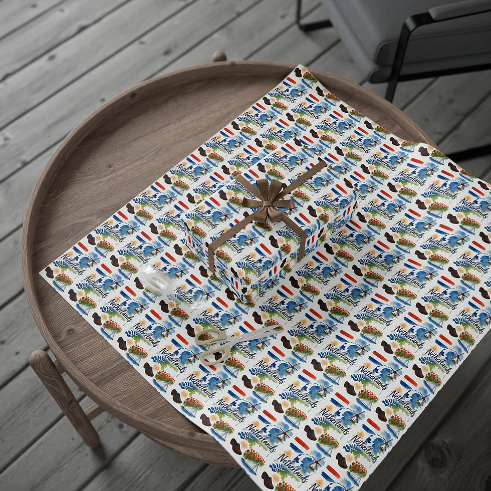 Thumbnail: Gift box wrapped in Qatar Gift Wrapping Paper with Doha skyline pattern