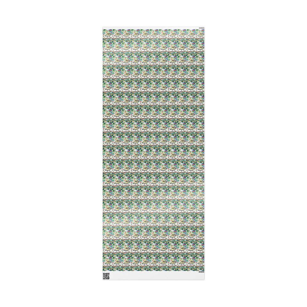 Thumbnail: Wrapping paper, repeating pattern with green and yellow details, Indonesia Gift Wrapping Paper.