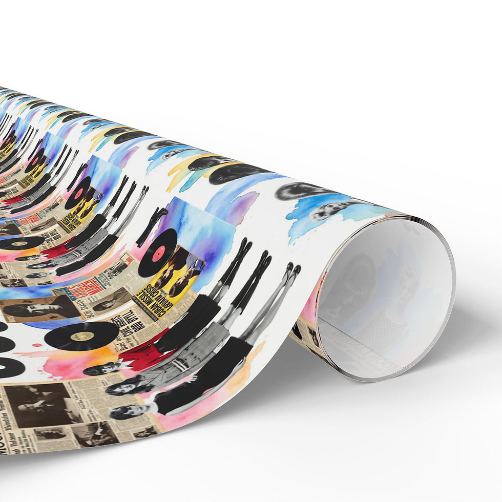 Thumbnail: Rolled gift wrapping paper with records and stylized figures, Swiftie Obsession Gift Wrapping Paper.
