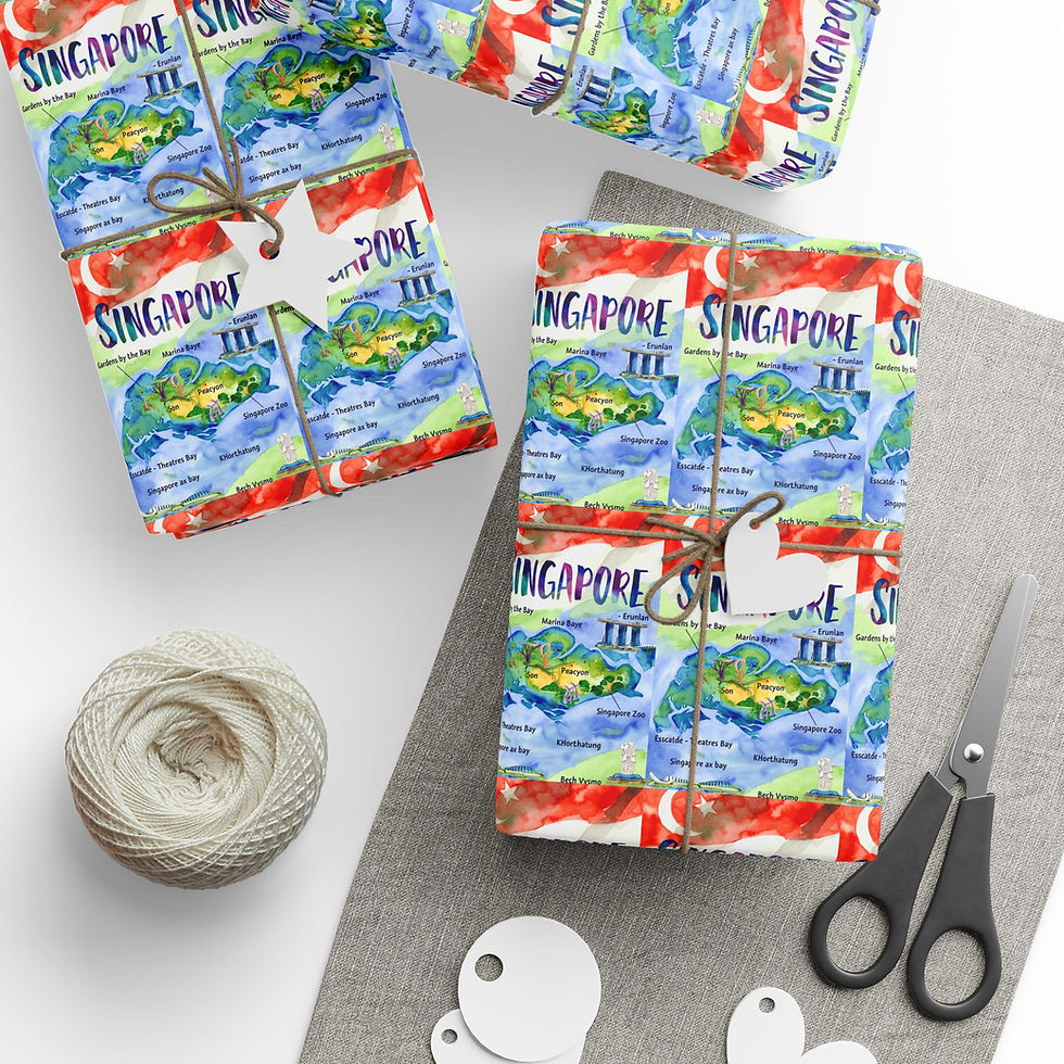 Thumbnail: Singapore themed wrapped gifts with twine and tags