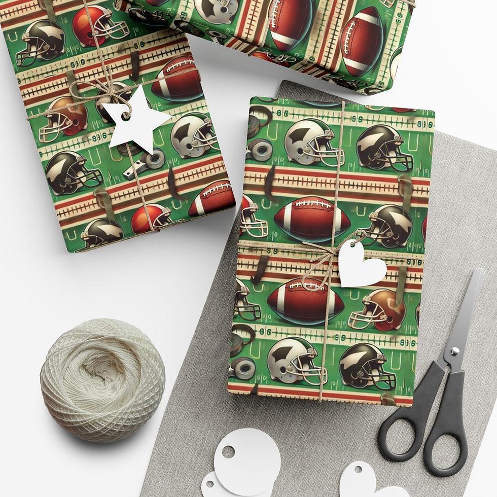 Thumbnail: Wrapped football gifts with helmets, and balls, with twine and scissors ready