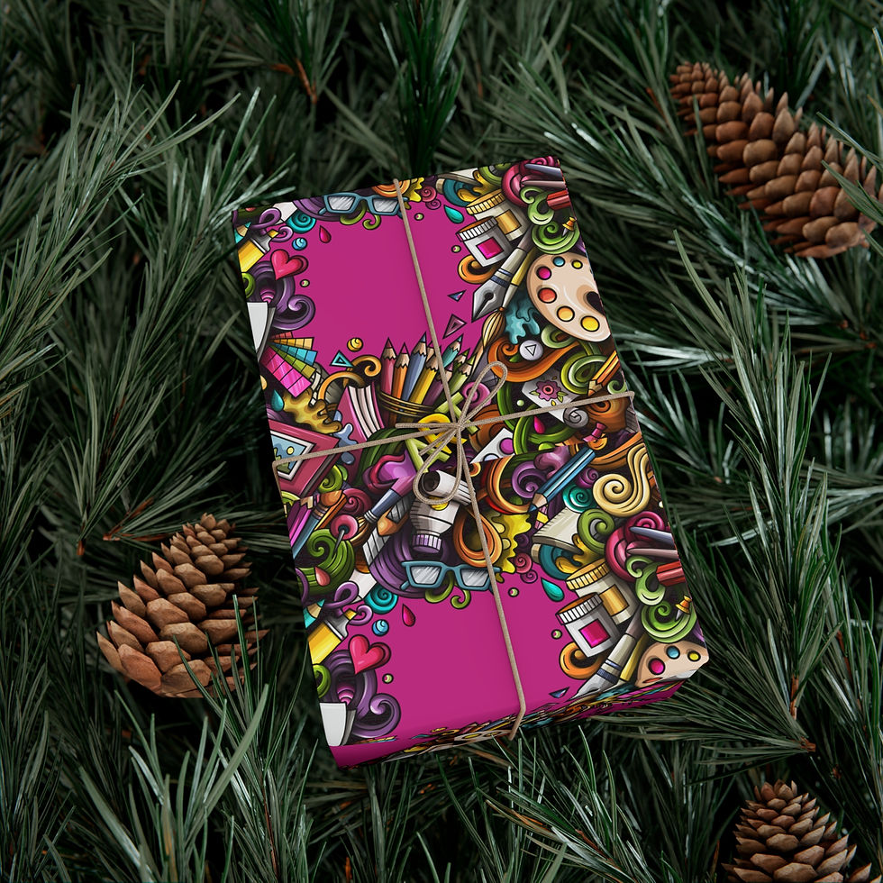Thumbnail: Wrapped gift with colorful art supplies, twine, and pine cones Brick Wall Masonry Gift Wrapping Paper