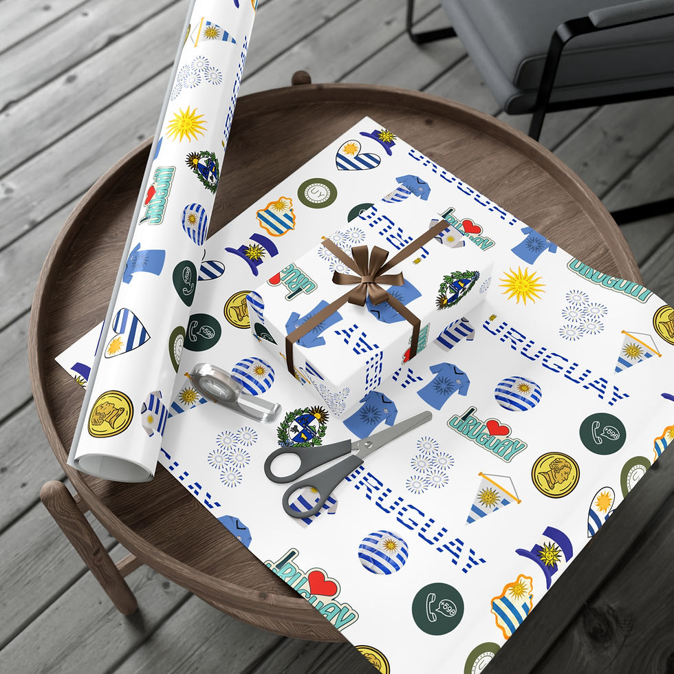 Thumbnail: Uruguay gift wrapping paper on table with scissors and package ready to wrap
