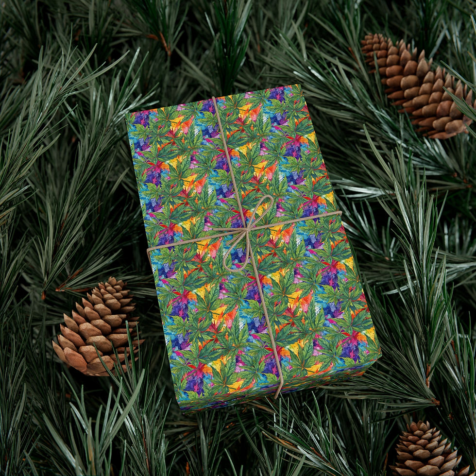 Thumbnail: Wrapped gift box on pine needles, festive design, with pine cones and rope.