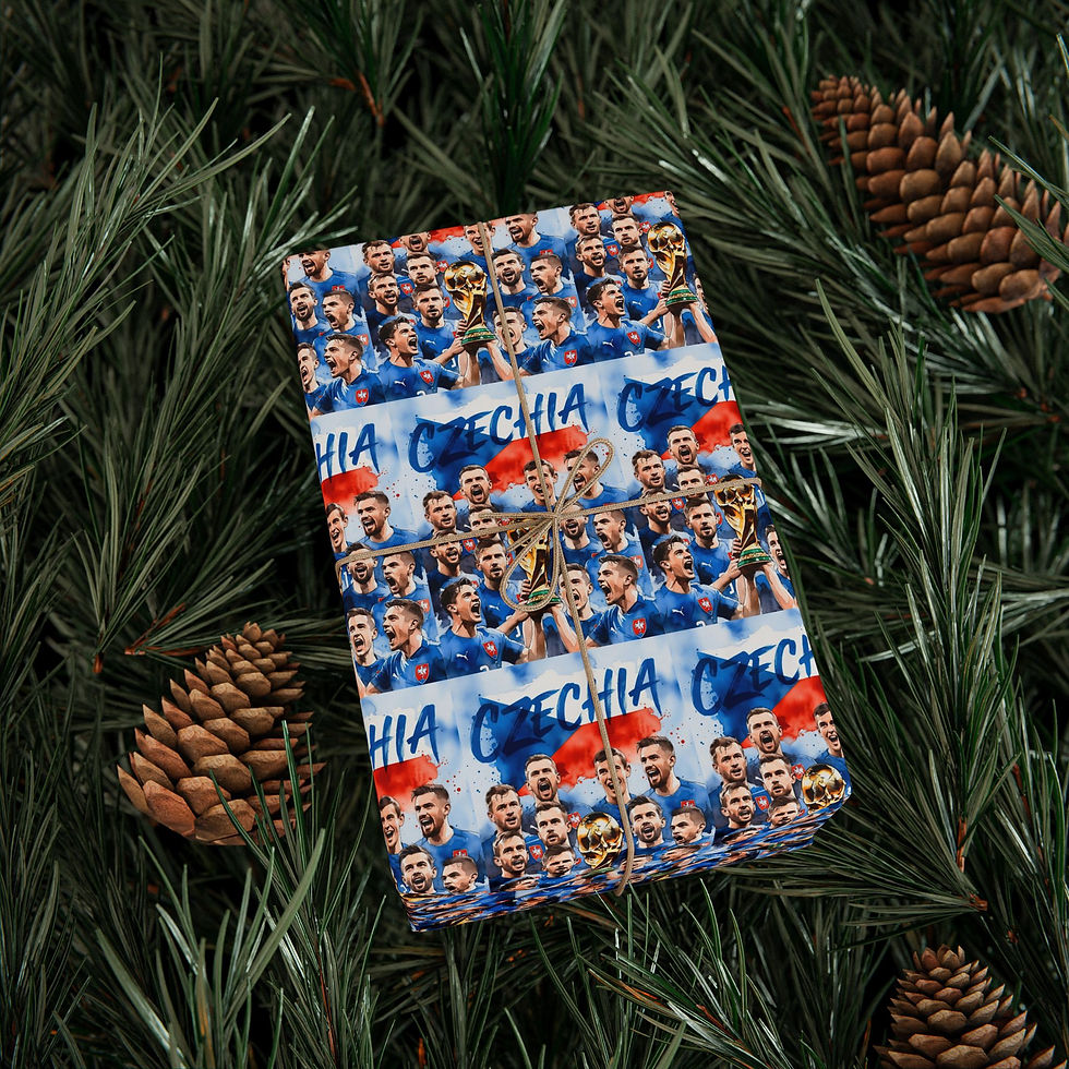 Thumbnail: Czechia soccer team gift wrap tied with twine on pine needles