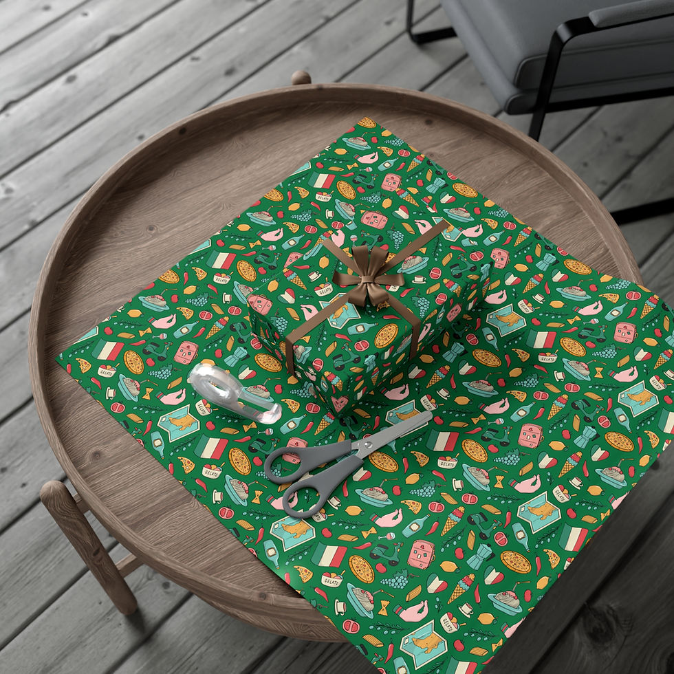 Thumbnail: Gift-wrapped present on green Hinduism-Inspired Gift Wrapping Paper | Colorful Deities, Mandalas and Lotus