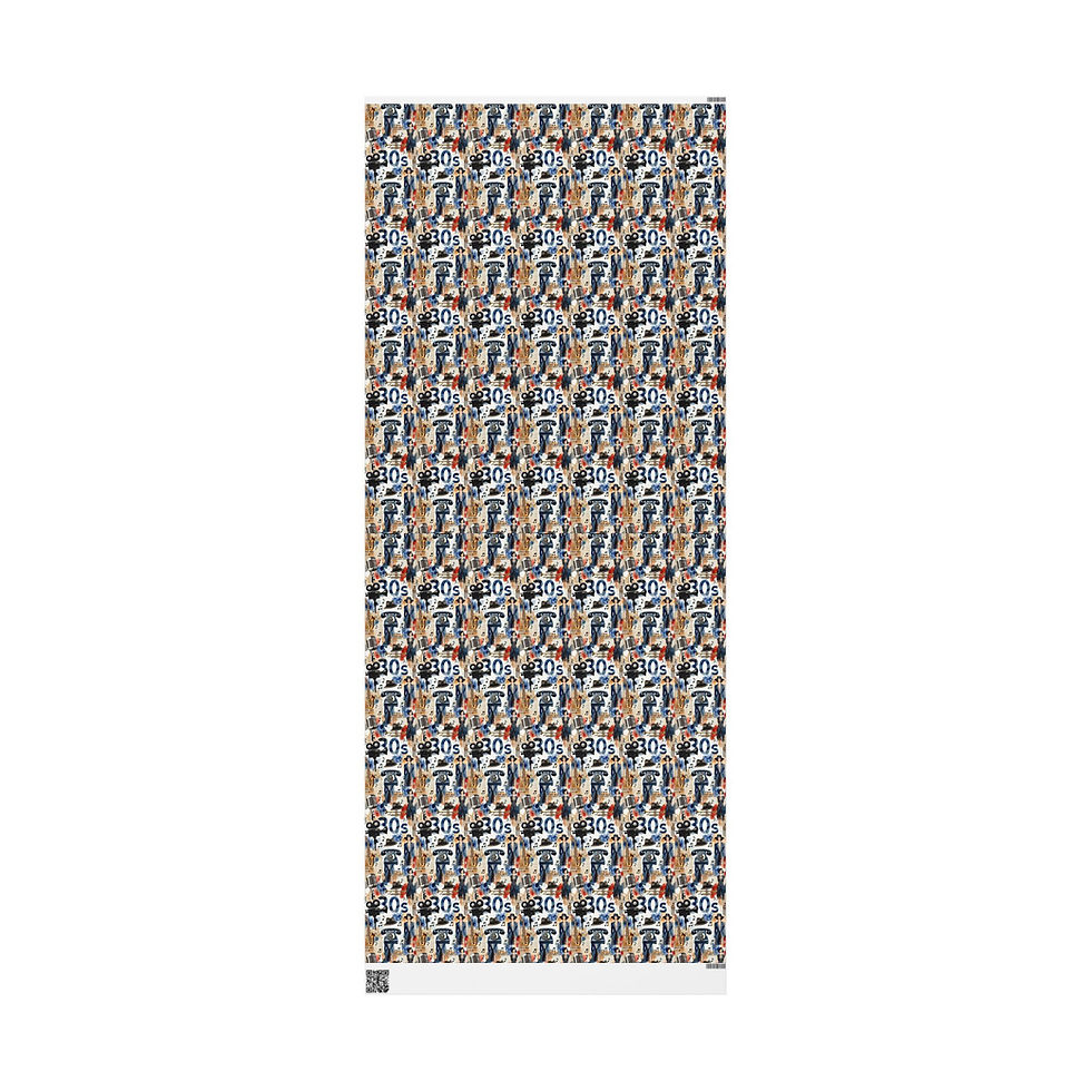 Thumbnail: Abstract pattern of orange, white, and blue; Indonesia Gift Wrapping Paper.