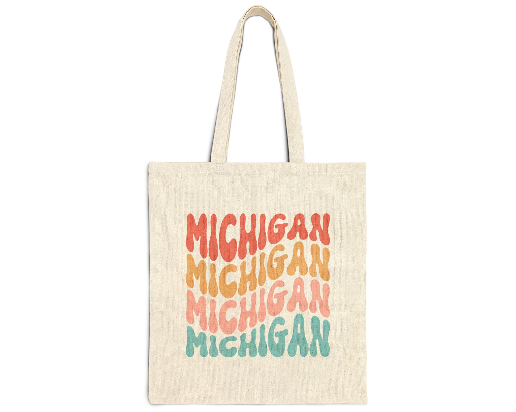 Michigan Tote Bag | Wavy 70s State Pride Carryall