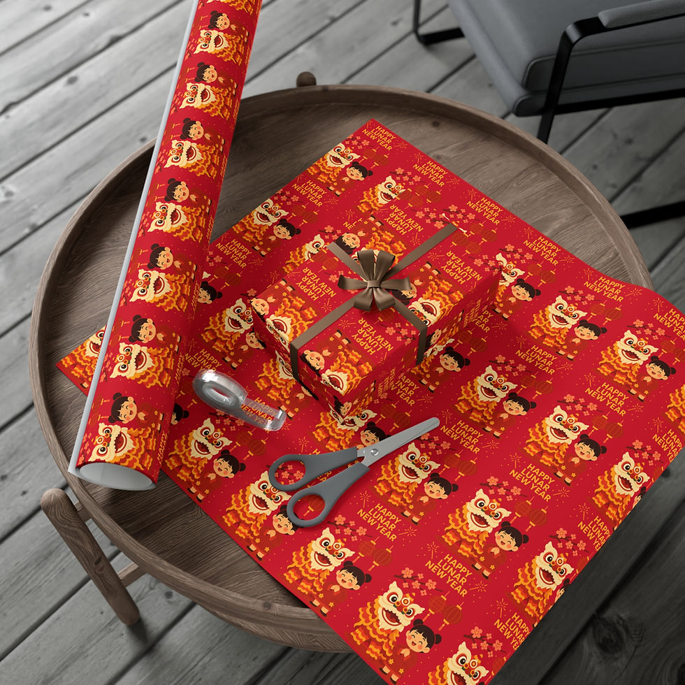 Thumbnail: Gift wrapped, red wrapping paper with bold roosters on a wooden table.