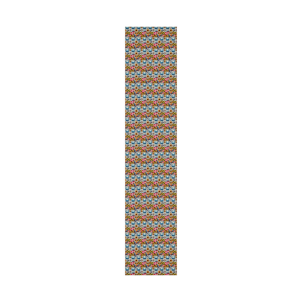 Thumbnail: Decorative patterned gift wrapping paper roll with repeating designs on white background