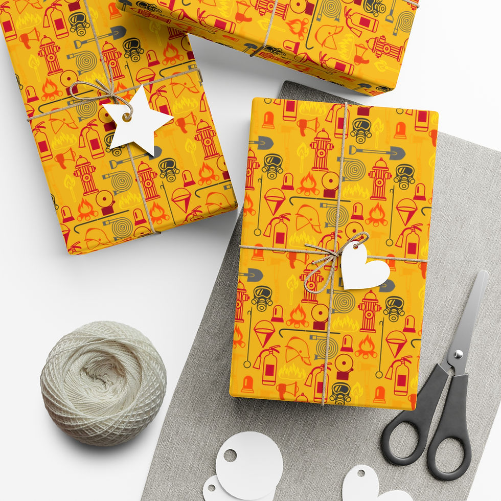 Thumbnail: Wrapped gifts with tags and scissors. 50th Birthday Gift Wrapping Paper. Fun design.