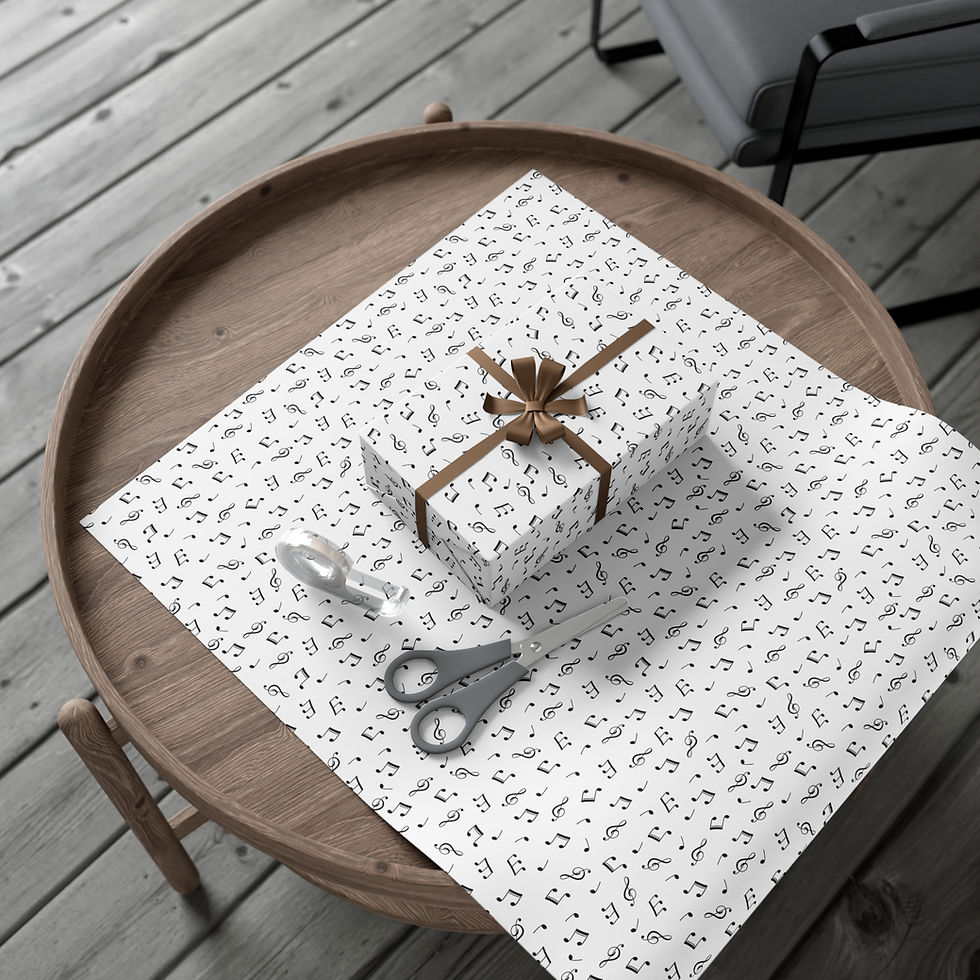 Thumbnail: Gift-wrapped present on wrapping paper with scissors on a round wooden table.