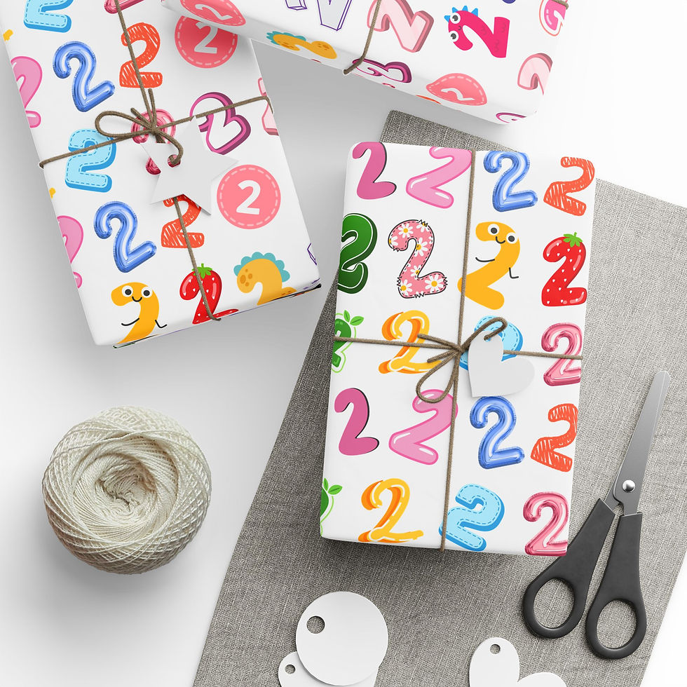 Thumbnail: Wrapped gifts using two years old gift wrap with number 2s.