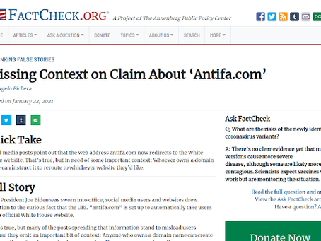 Antifa.com continues to redirect to The White House website