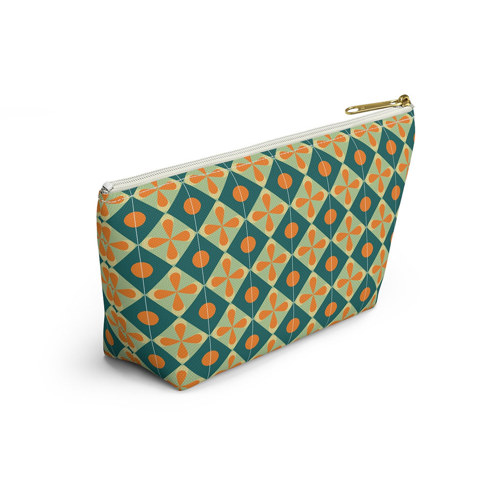 Thumbnail: Retro Geometric Accessory Pouch — Teal & Orange T‑Bottom Cosmetic Bag