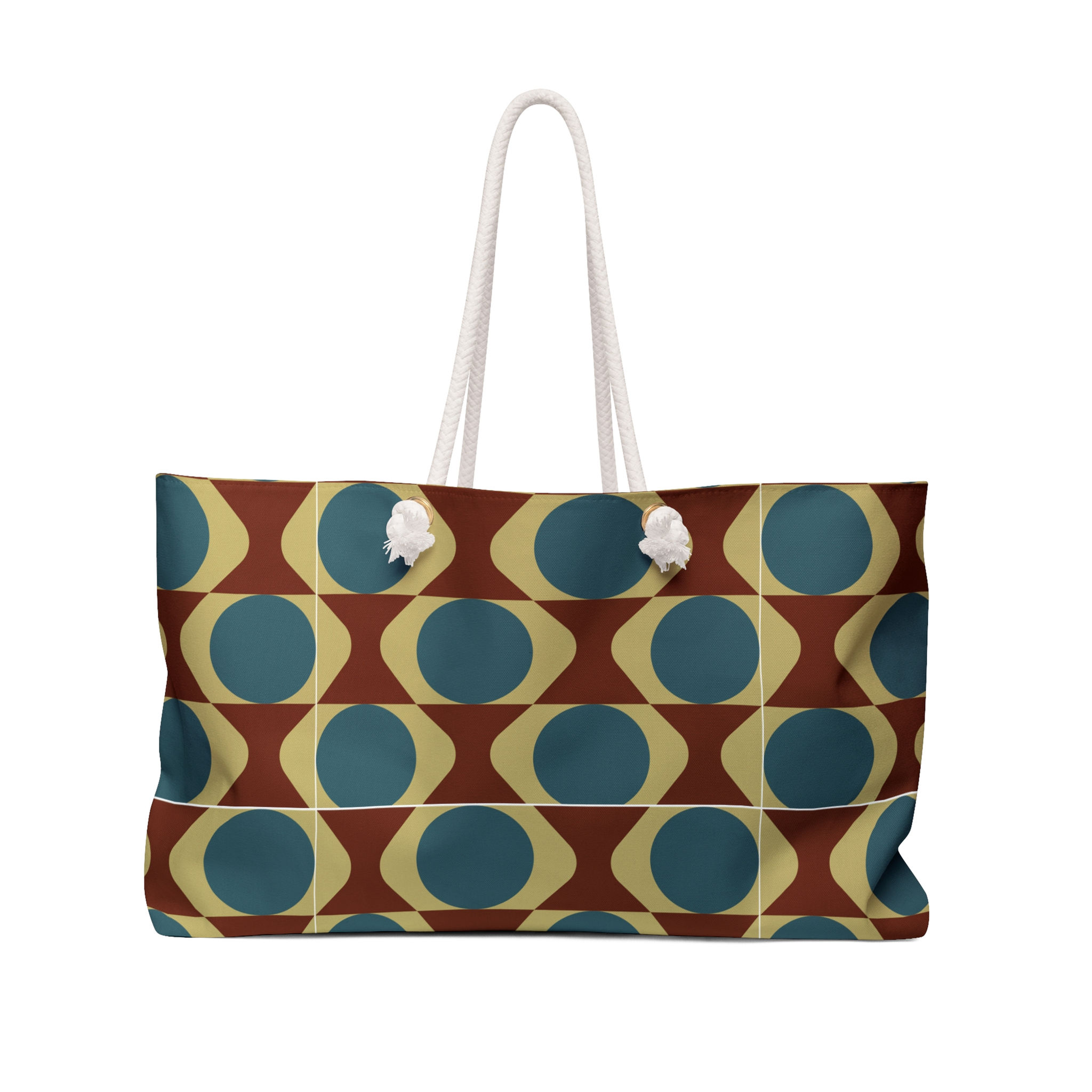 Retro Geometric Weekender Bag — Mid-Century Circle Pattern Tote