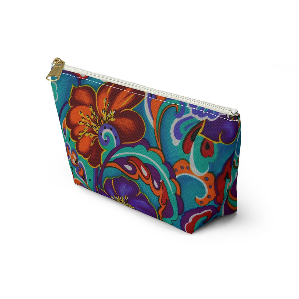 Thumbnail: Teal Bohemian Floral Accessory Pouch — T-Bottom Makeup & Travel Cosmetic Bag