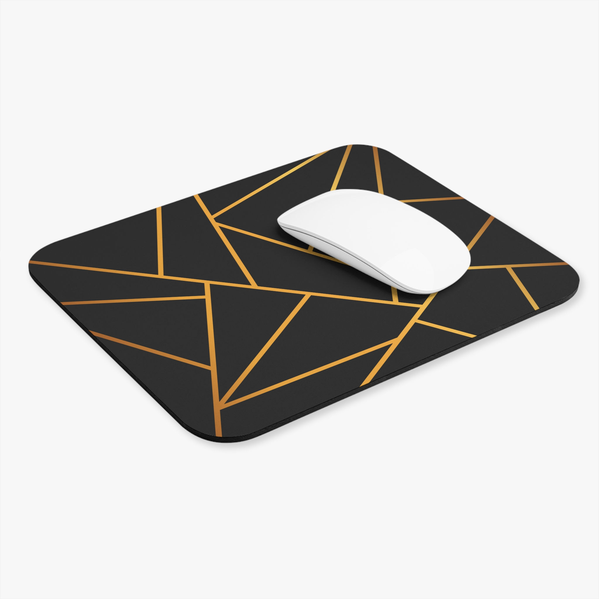 Geometric Gold Lines Mouse Pad — Black & Rose Gold Modern Desk Mat