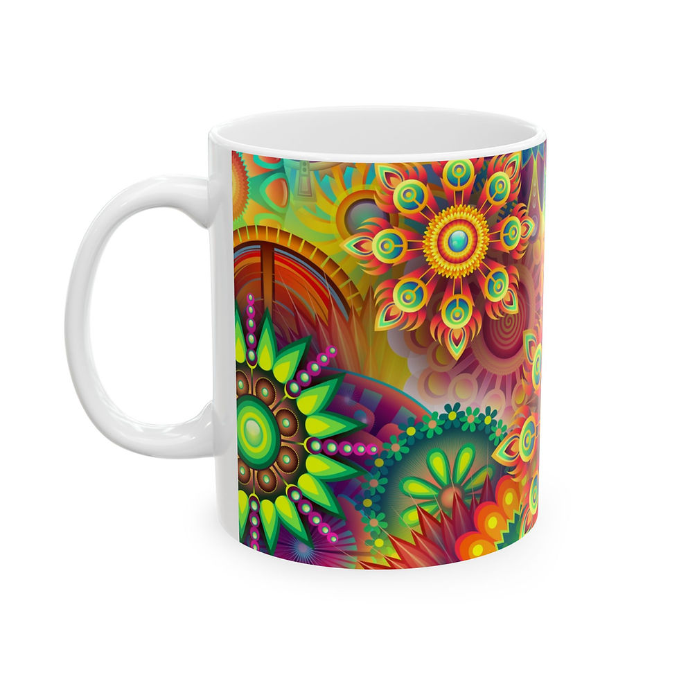 Thumbnail: Colorful Boho Mandala Ceramic Mug — Vibrant Floral Psychedelic Coffee Cup