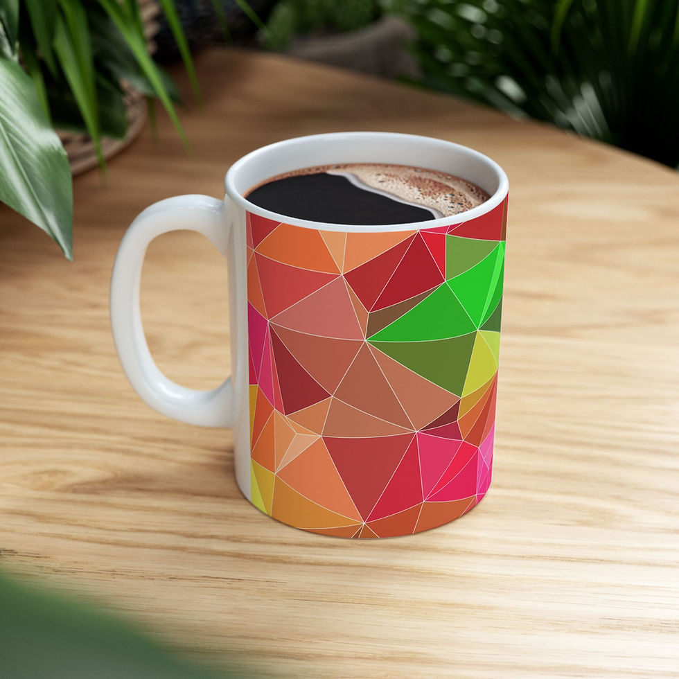 Thumbnail: Colorful Geometric Polygon Ceramic Mug — Bright Abstract 11oz/15oz Coffee Cup